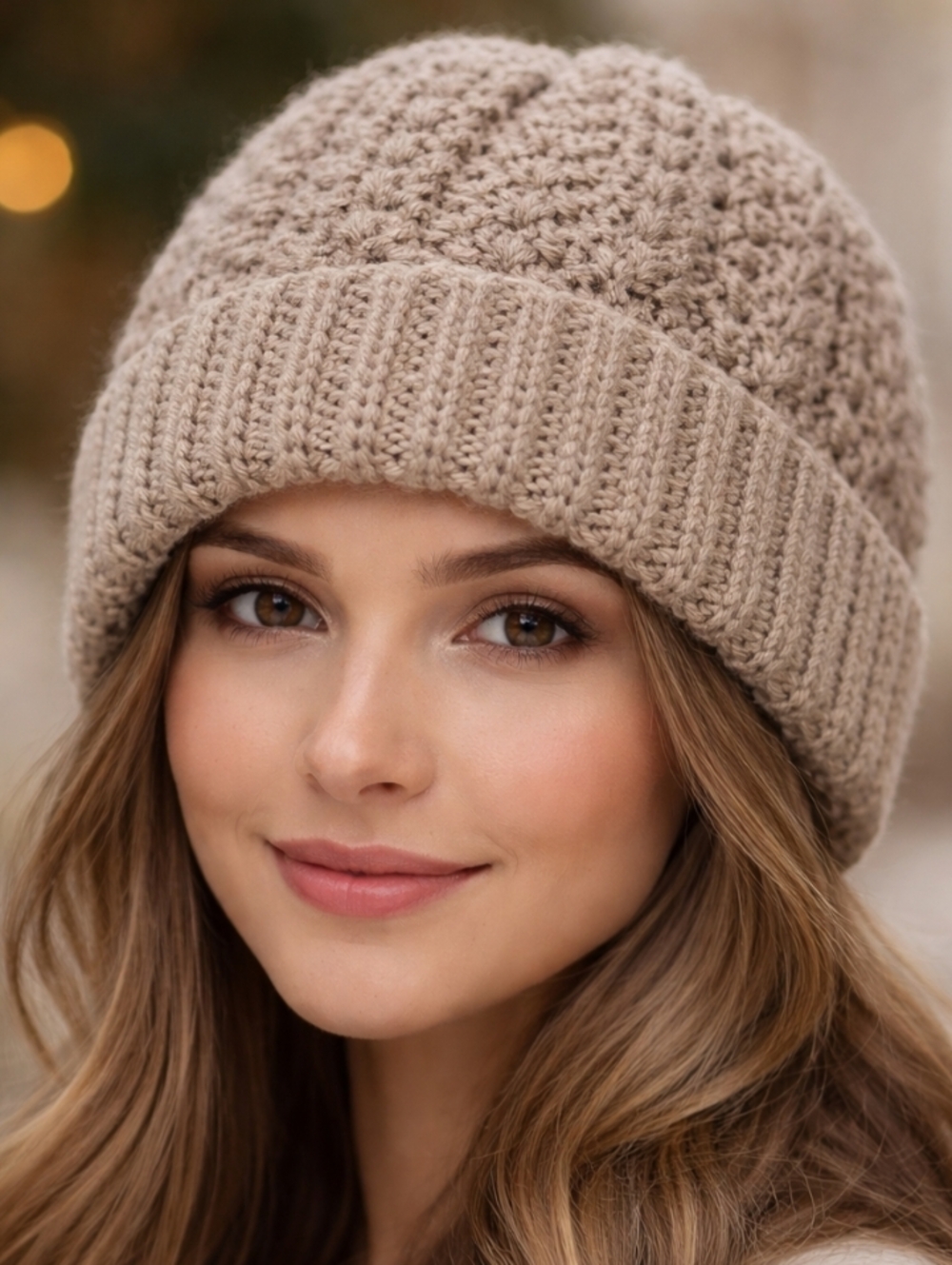 NEW Cozy handmade Chrochet Beanie in Beige